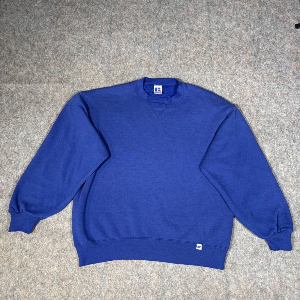 Russell Athletic Sweatshirt Mens L Royal Blue Made in USA V Stitch Crew neck VTG